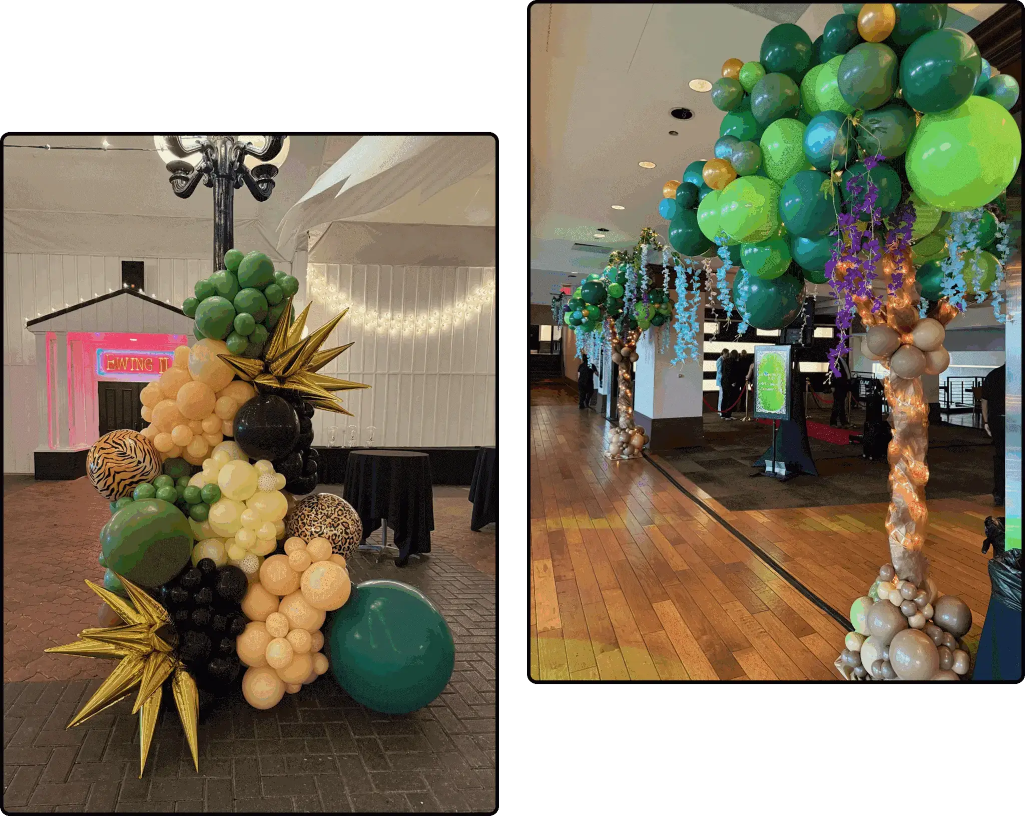Balloon decorations with green and gold colors.